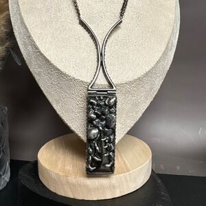 Cris Barros Gunmetal Pendant Necklace | Made in Brazil Abstract Statement